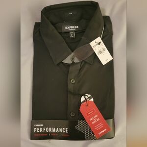 NWT Express men's performance fit L button down black